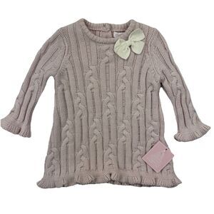 Shabby Chic Baby Girl Sweater Knit Dress 3-6M Pink Cable Bow NWT